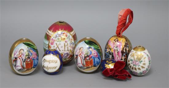 Seven Russian porcelain Easter eggs, 19th/20th century